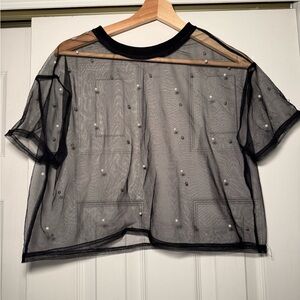 Forever 21 Black Embellished Crop T-Shirt